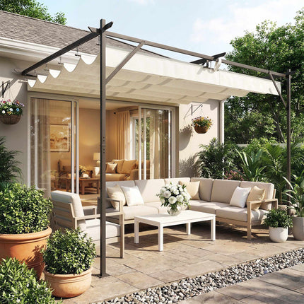 Pergola s nastavitelnou střechou, 4x3m, nástěnná, UV30+ ochrana
