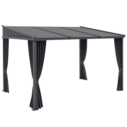 Pergola with Sliding Roof & Curtains, Dark Grey, 3.65x2.55m