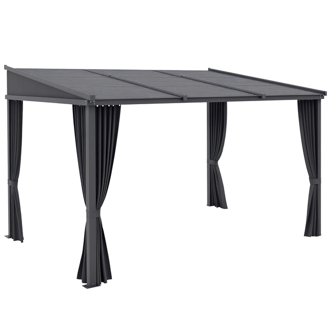 Pergola with Sliding Roof & Curtains, Dark Grey, 3.65x2.55m