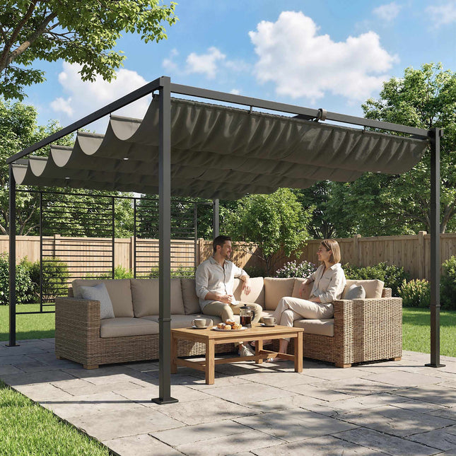 Pergola s posuvnou střechou, UV50+ ochrana, tmavě šedá