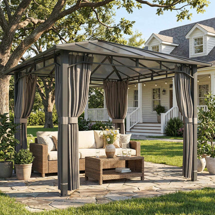 Permanent Hardtop Gazebo, 6mm PC Roof, Metal Frame, 302x302cm