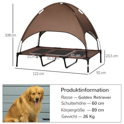 Elevated outdoor dog bed with canopy, breathable fabric