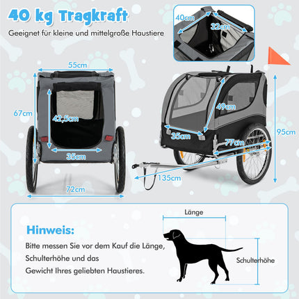 Opvouwbare fietsaanhanger voor huisdieren, draagvermogen 40 kg, grijs