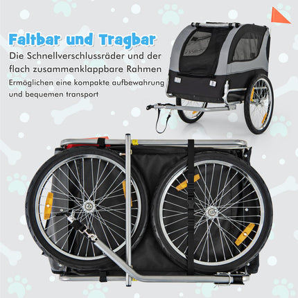 Opvouwbare fietsaanhanger voor huisdieren, draagvermogen 40 kg, grijs