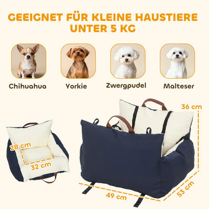 Autosedačka pro mazlíčky, 2 popruhy, pratelné potahy, <5kg, modrá