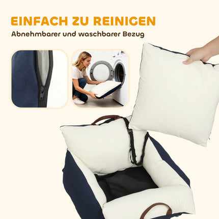 Autosedačka pro mazlíčky, 2 popruhy, pratelné potahy, <5kg, modrá