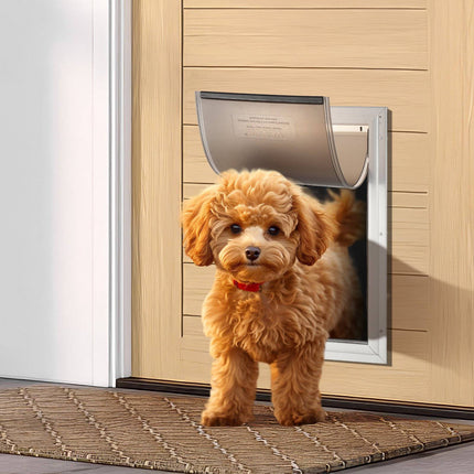 Pet Door 11.3 x 16.02 in, Aluminum Frame, Lock, Flap