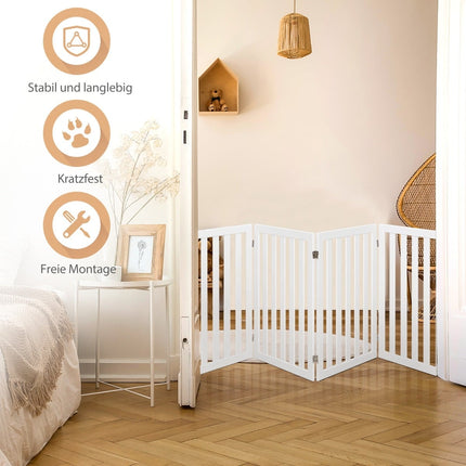 Zábrana pro mazlíčky, výška 89cm, 4 díly, skládací dřevo, bílá