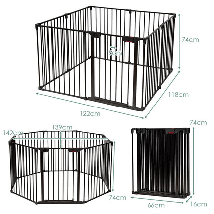 Pet Playpen, 8 Panels, 500x75 cm, Black Iron Fence