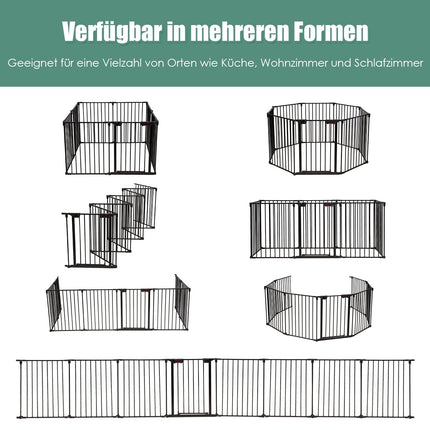 Pet Playpen, 8 Panels, 500x75 cm, Black Iron Fence