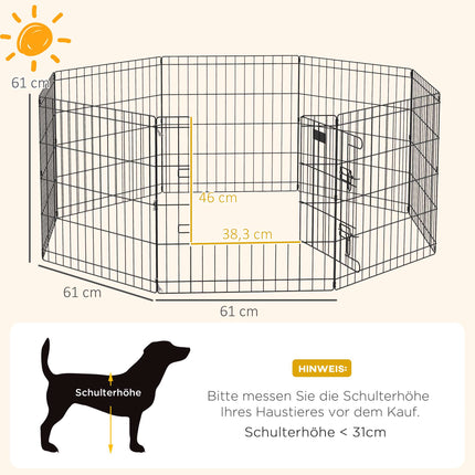 Ohrádka pro mazlíčky s dvířky, do interiéru/exteriéru, kov, 61 cm, černá