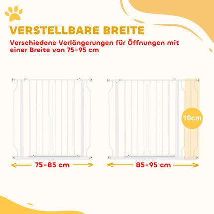 Bezpečnostní zábrana pro mazlíčky, nastavitelná 75-95 cm, obousměrné otevírání, bílá