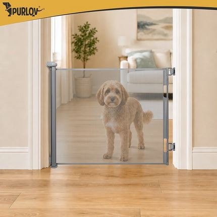 Pet Safety Gate for Doors and Stairs, Roll-Up, Up to 157 cm, Grey