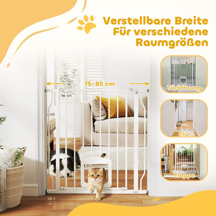 Bezpečnostní zábrana pro mazlíčky s kočičími dvířky, bez vrtání, 75-85 cm, ocel