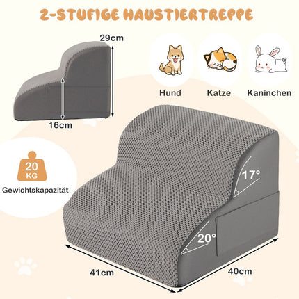 Schůdky pro mazlíčky, 2stupňová pěna, protiskluzové, nosnost 20kg, šedé