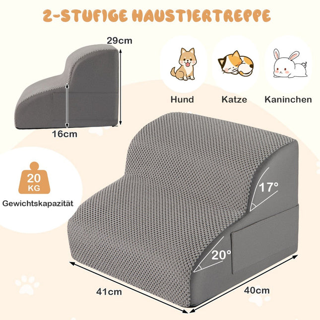 Schůdky pro mazlíčky, 2stupňová pěna, protiskluzové, nosnost 20kg, šedé