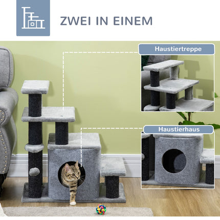 Cat stairs with sleeping cave & play ball - 3/4 steps