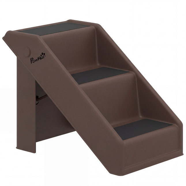 Schůdky pro mazlíčky, 3 stupně, skládací, výška 36.5 cm, hnědé