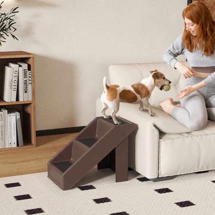 Schůdky pro mazlíčky, 3 stupně, skládací, výška 36.5 cm, hnědé