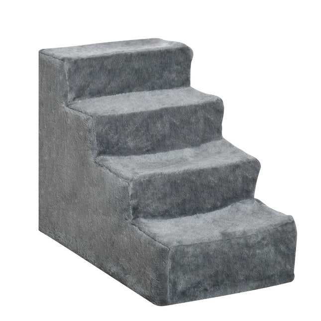 Schůdky pro mazlíčky 4stupňová rampa pro psy, plyšový potah, šedé, 60x35x44 cm