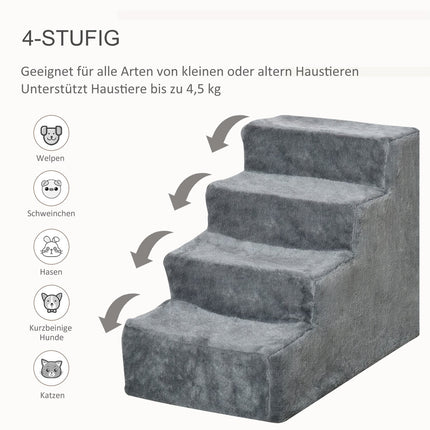 Pet stairs 4-step dog ramp, plush cover, grey, 60x35x44 cm