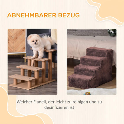 Pet Stairs, 4-Step, Removable Cover, 44 cm, Brown