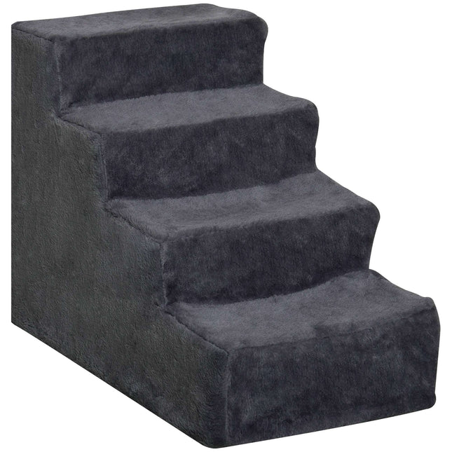 Schůdky pro mazlíčky, 4 stupně, snímatelný potah, tmavě šedé, 44 cm