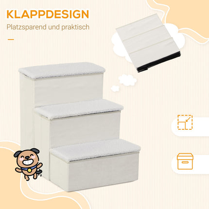 Skládací schůdky pro mazlíčky s úložným prostorem, 3 stupně, MDF, bílá