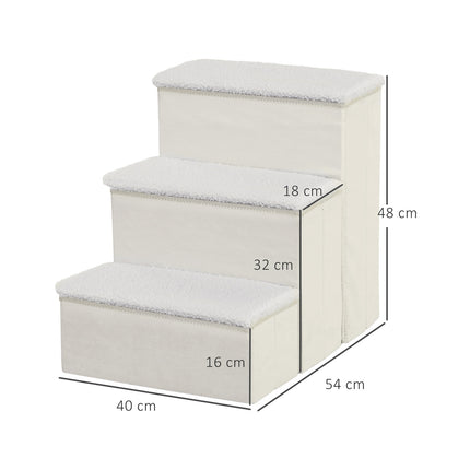 Skládací schůdky pro mazlíčky s úložným prostorem, 3 stupně, MDF, bílá