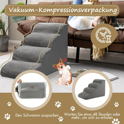 Schůdky pro mazlíčky protiskluzová 4stupňová rampa pro psy z pěny 72 x 41 x 51 cm šedá