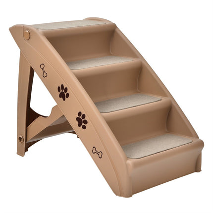 Schůdky pro mazlíčky se 4 stupni přenosný žebřík bezpečná rampa pro psy 62.5 x 38 x 49cm hnědá