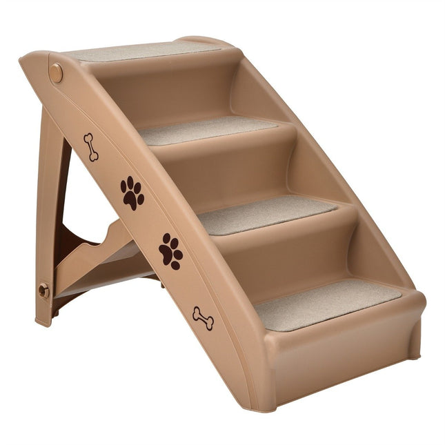 Schůdky pro mazlíčky se 4 stupni přenosný žebřík bezpečná rampa pro psy 62.5 x 38 x 49cm hnědá