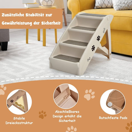 Schůdky pro mazlíčky se 4 stupni přenosný žebřík bezpečná rampa pro psy 62.5 x 38 x 49cm hnědá
