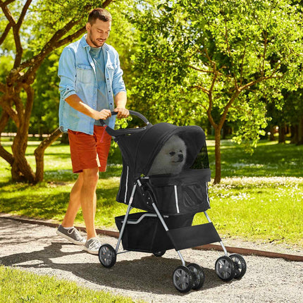 Kočárek pro malé psy, skládací, černý, nosnost 10kg