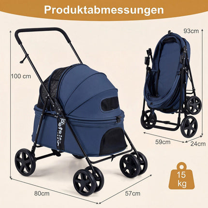 Pet Stroller for Small Dogs, Foldable with Canopy, Navy
