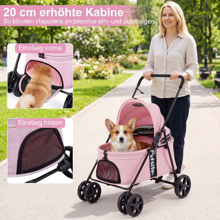Pet Stroller for Small Dogs, Foldable with Canopy - Pink