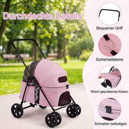 Pet Stroller for Small Dogs, Foldable with Canopy - Pink