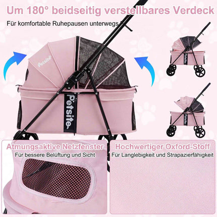 Pet Stroller for Small Dogs, Foldable with Canopy - Pink