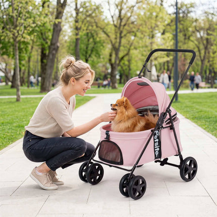 Pet Stroller for Small Dogs, Foldable with Canopy - Pink