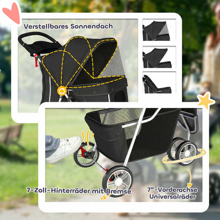 Haustier-Kinderwagen mit Netzverdeck, zusammenklappbar, 10 kg Fassungsvermögen