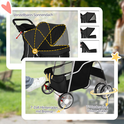 Hondenbuggy met gaasramen, opvouwbaar, voor kleine huisdieren