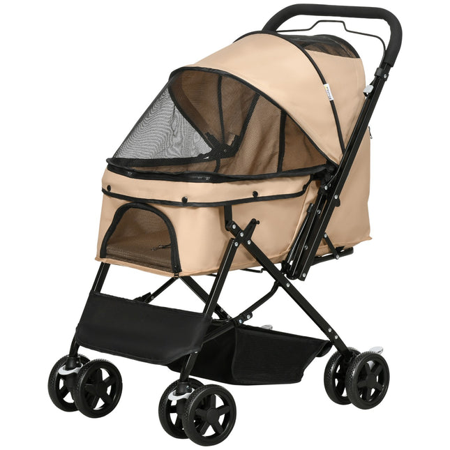 Kočárek pro malé psy a kočky - světle hnědý, 76.5 cm