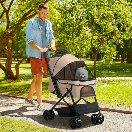 Kočárek pro malé psy a kočky - světle hnědý, 76.5 cm