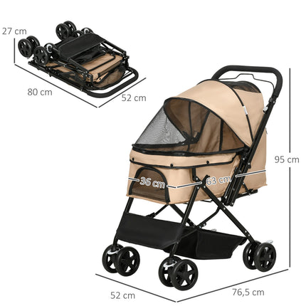 Kočárek pro malé psy a kočky - světle hnědý, 76.5 cm
