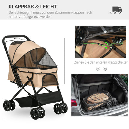 Kočárek pro malé psy a kočky - světle hnědý, 76.5 cm