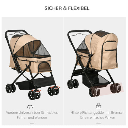 Kočárek pro malé psy a kočky - světle hnědý, 76.5 cm