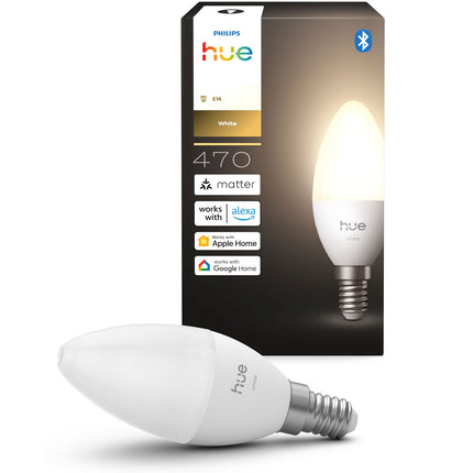 Philips Hue White E14 Candle Smart Bulb, 470 Lumen, Warm White, 1-Pack