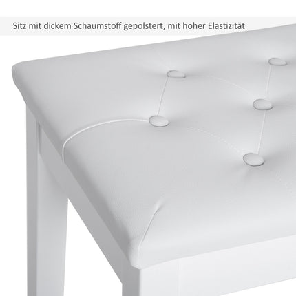 Klavírní stolička z bílé umělé kůže s úložným prostorem, kaučukové dřevo