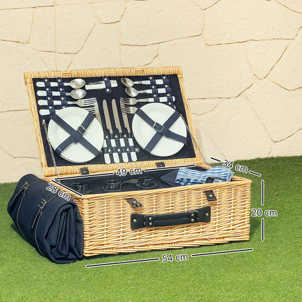 Willow Wood Picnic Basket Set for 4 with cooler and blanket