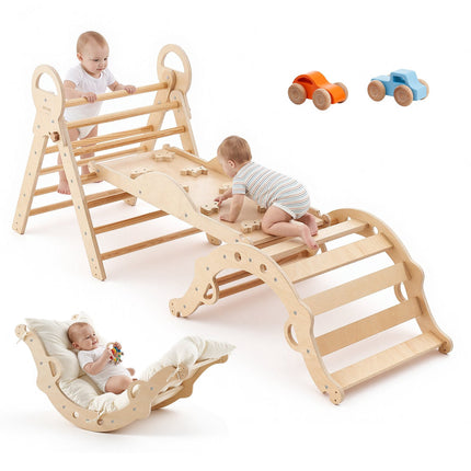 Pikler Triangle Set, 9-in-1 Foldable Solid Wood, 150 lb